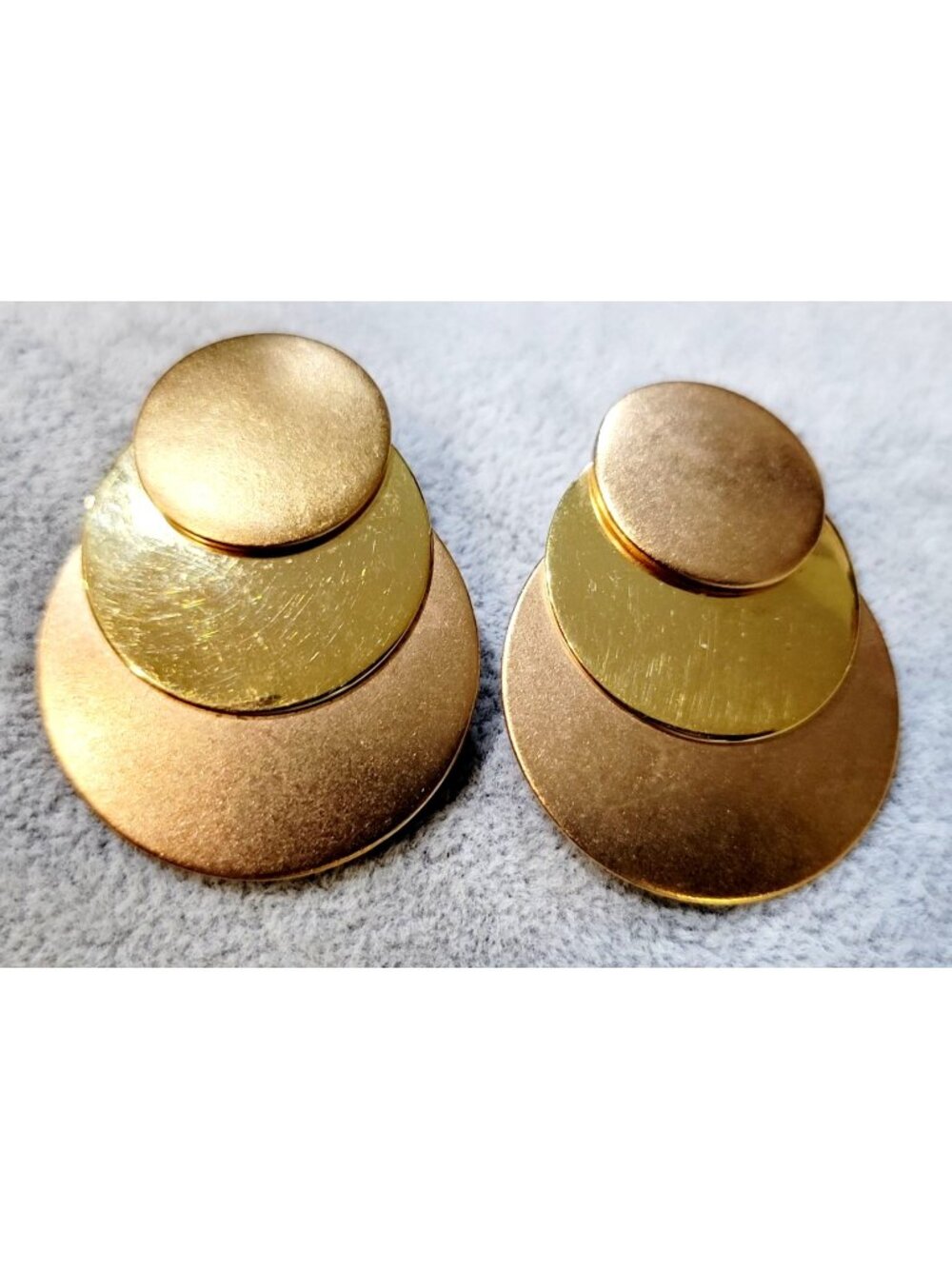 Vintage Monet Pierced Earrings Tiered Gold-tone and Bronze Graduated Discs